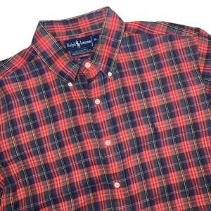 Ralph Lauren Shirt Men XL Royal Stewart Madras Plaid Hand Woven Short Sleeve